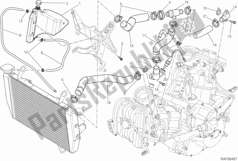 All parts for the Cooling Circuit of the Ducati Multistrada 1200 S Pikes Peak 2014